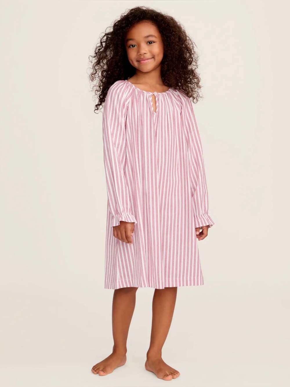 Girls’ Twill Delphine Nightgown in Antique Red Ticking - 8